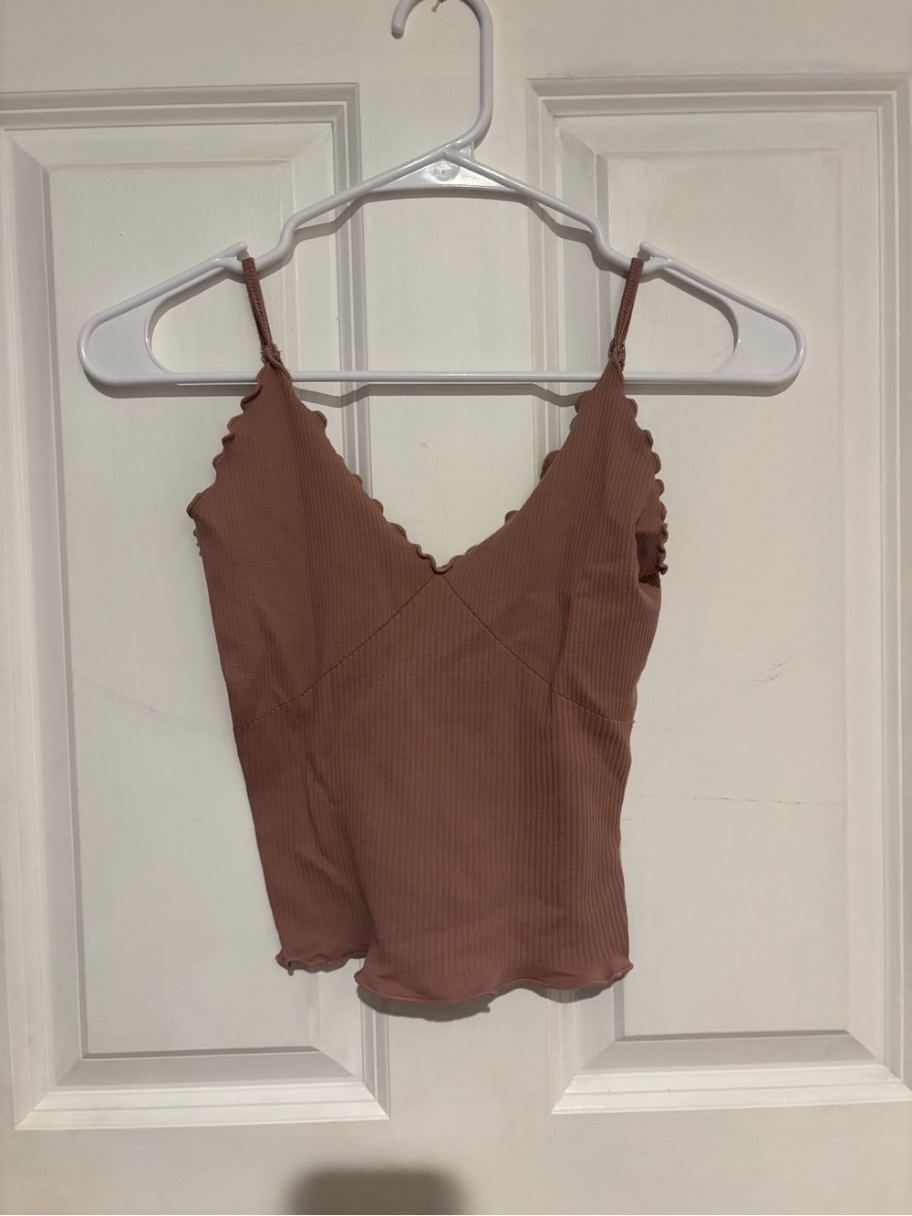 Free People Ribbed Scallop V-Neck Camisole - Brown